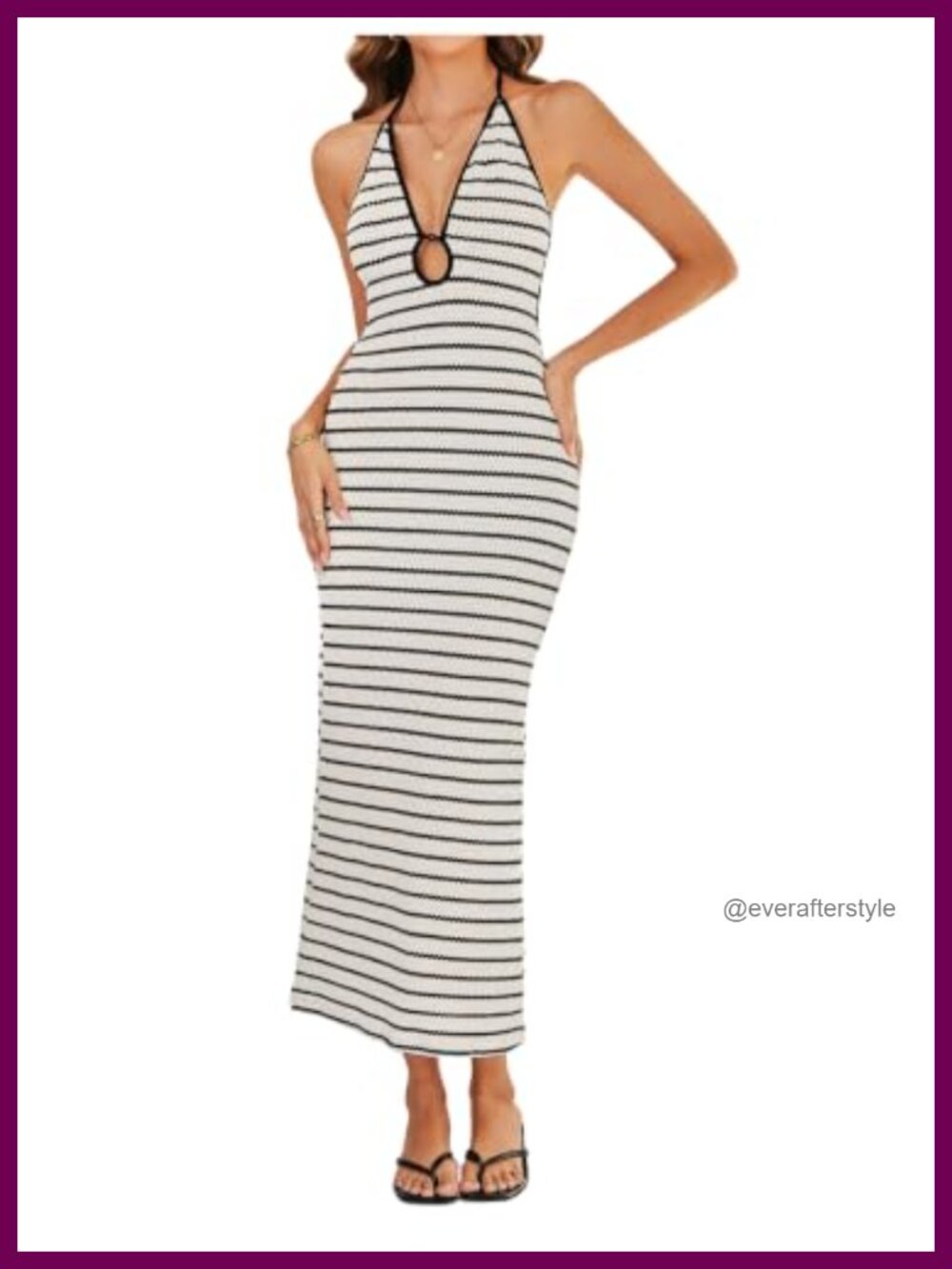 Milumia Knitted Striped Halter Sleeveless Bodycon Maxi Dress